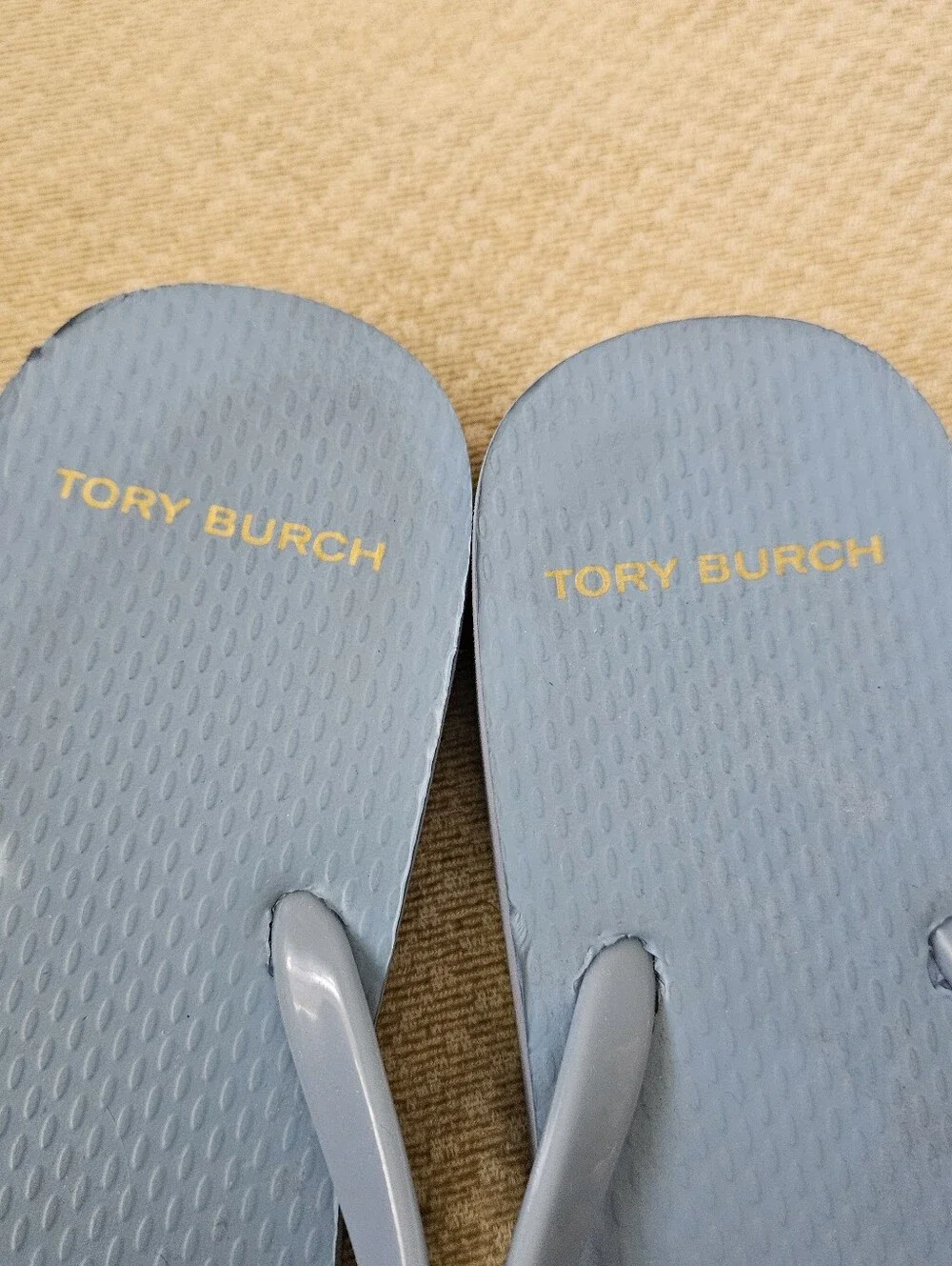 Tory Burch Sky Blue Patent  Flip Flops with Gold Logo